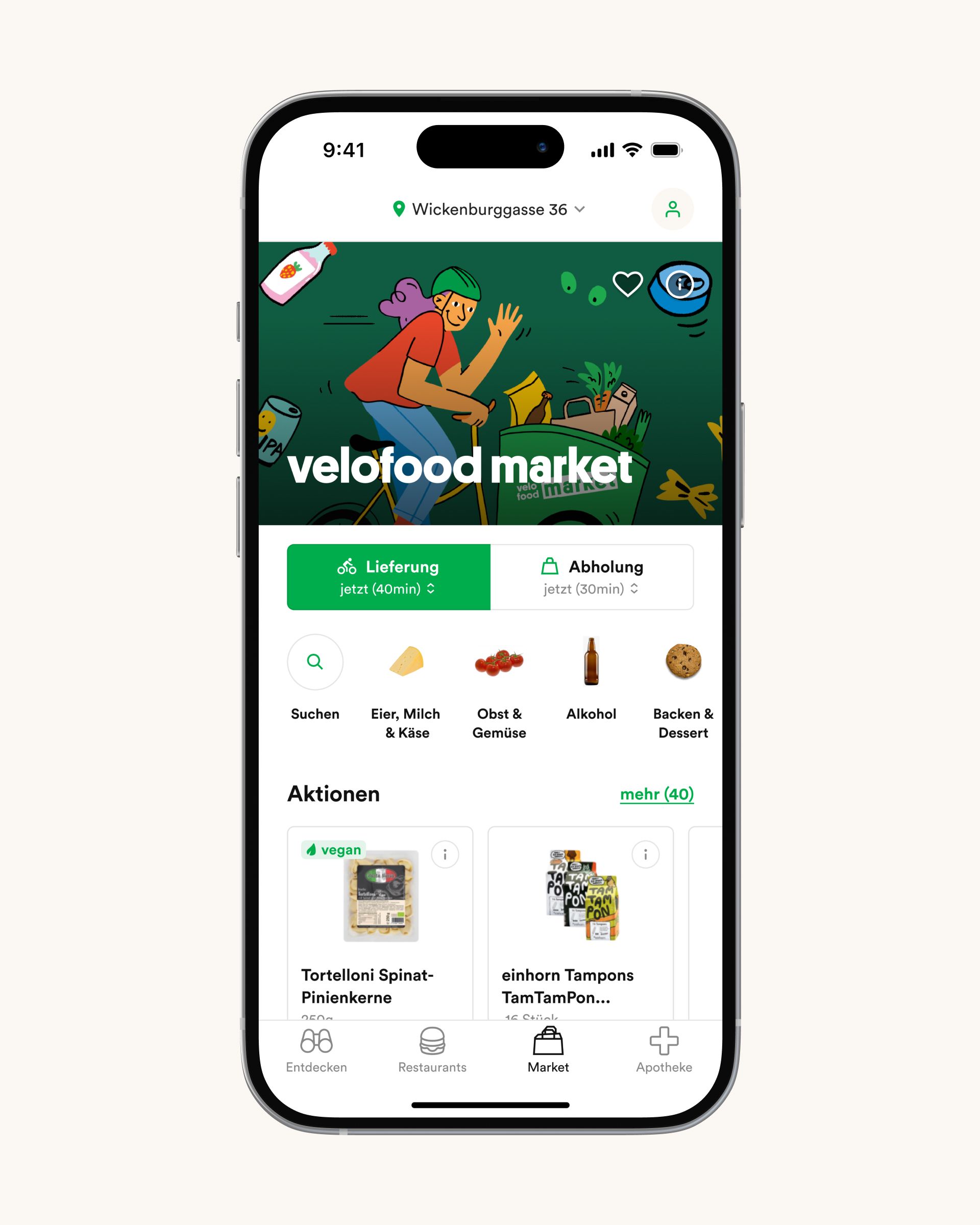 Velofood App Market Screen