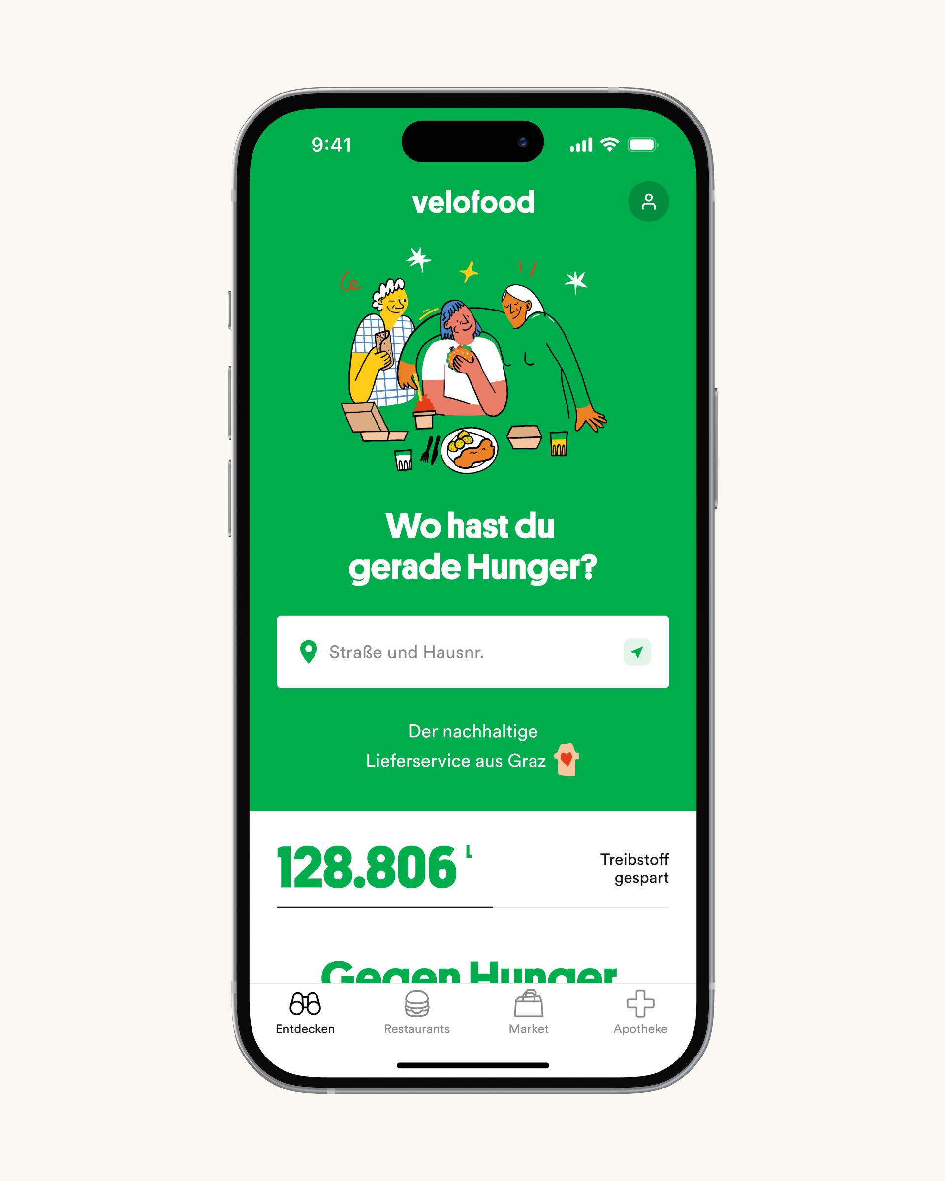 Velofood App Start Screen